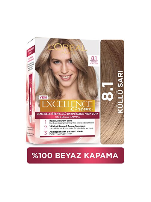 L'Oréal Paris Excellence Creme Saç Boyası - 8.1 Küllü Koyu Sarı