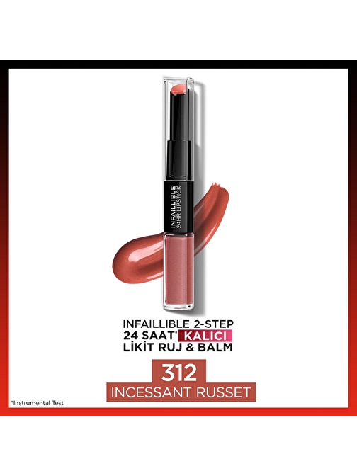 L'Oréal Paris Infaillible 2-Step 24 Saat Kalıcı Likit Ruj & Balm - 312 Incessant Russet