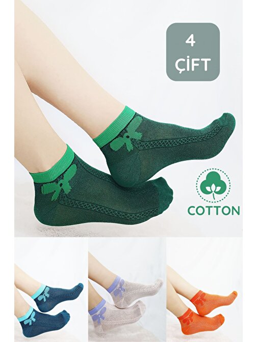 4 Çift Kadın Çorap Trend Desenli Kısa Çorap