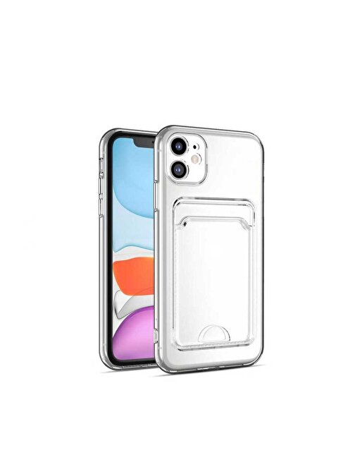 iPhone 11 Uyumlu Kartlıklı Şeffaf Zore Setra Clear Silikon Kılıf-Renksiz
