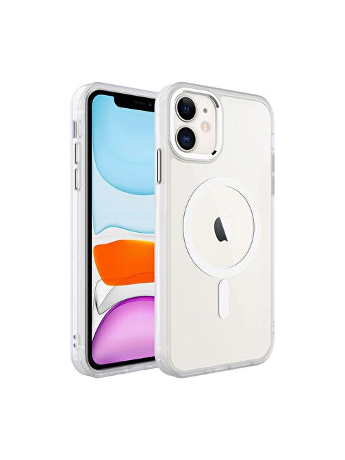 iPhone 11 Uyumlu Wireless Şarj Özellikli ZORE Krom Magsafe Silikon Kılıf-Renksiz
