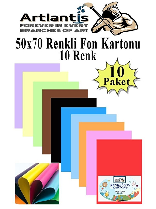 Fon Kartonu 10 Lu 50x70 Cm 10 Paket Arlantis 10 Renk Fon Kartonu 50*70 Okul Sınıf Kreş Anasınıfı