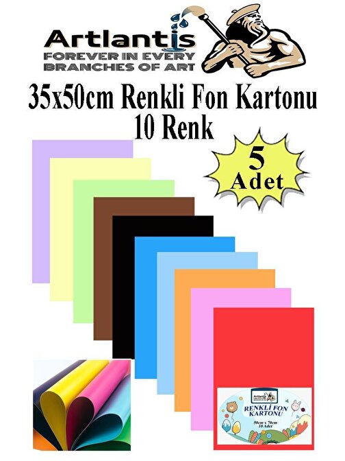 Fon Kartonu 10 Lu 35x50 Cm 5 Paket Artlantis 10 Renk Fon Kartonu 35*50 Okul Sınıf Kreş Anasınıfı