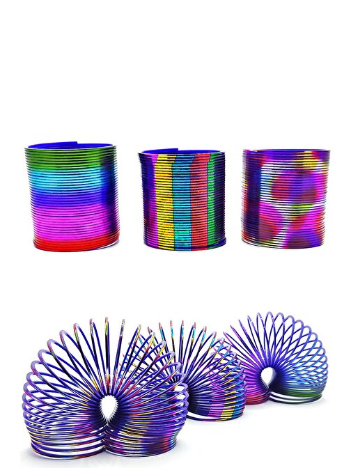 Metalik Renkli Stres Yayı Desenli Oyuncak Stres Yayı - 5 cm çapında - 2 Adet