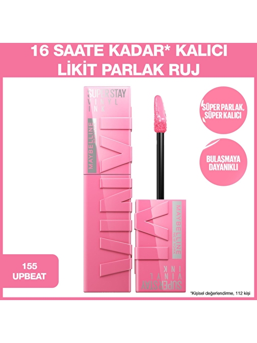 Maybelline New York Super Stay Vinyl Ink Uzun Süre Kalıcı Likit Parlak Ruj 155 Upbeat