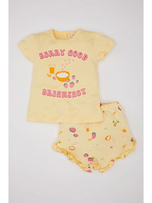 Kız Bebek Baskılı Kısa Kollu Şortlu Pijama Takımı C3484A524HS