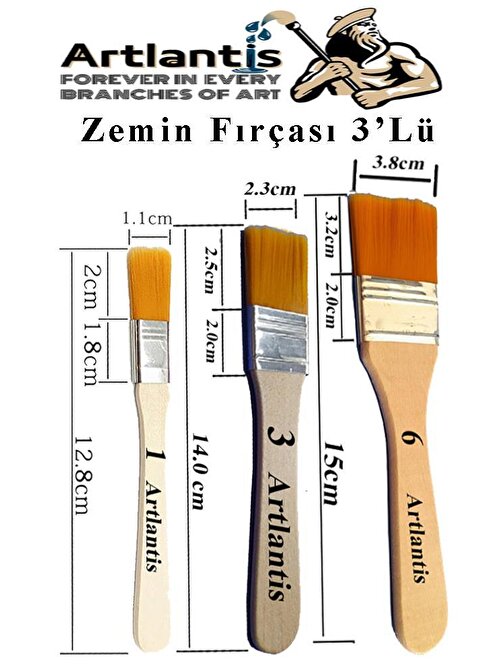 3'lü Zemin Fırça Seti 1 Paket 1-3-6 Numara Zemin Fırçası Akrilik Boya Yağlı Boya Guaj Boya Sulu Boya Sanatsal