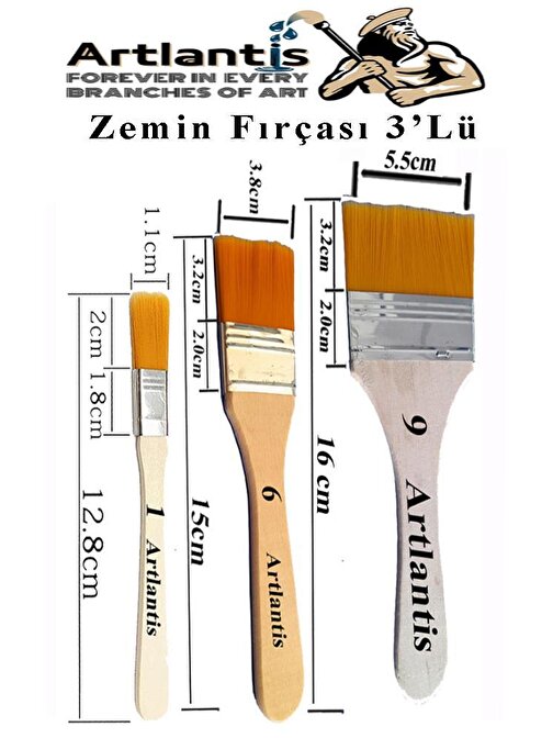 3'lü Zemin Fırça Seti 1 Paket 1-6-9 Numara Zemin Fırçası Akrilik Boya Yağlı Boya Guaj Boya Sulu Boya Sanatsal