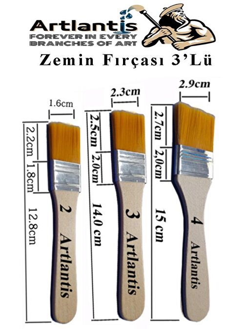 3'lü Zemin Fırça Seti 1 Paket 2-3-4 Numara Zemin Fırçası Akrilik Boya Yağlı Boya Guaj Boya Sulu Boya Sanatsal