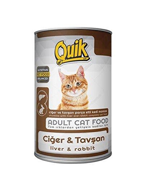 Quik Ciğer ve Tavşanlı Yetişkin Konserve Kedi Maması 415 Gr