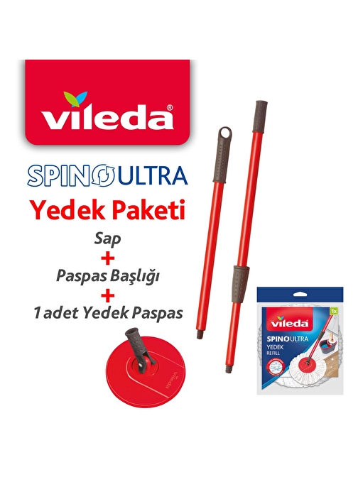 Vileda Spino Ultra Yedek Sap + Başlık + Yedek Paspas Paketi 