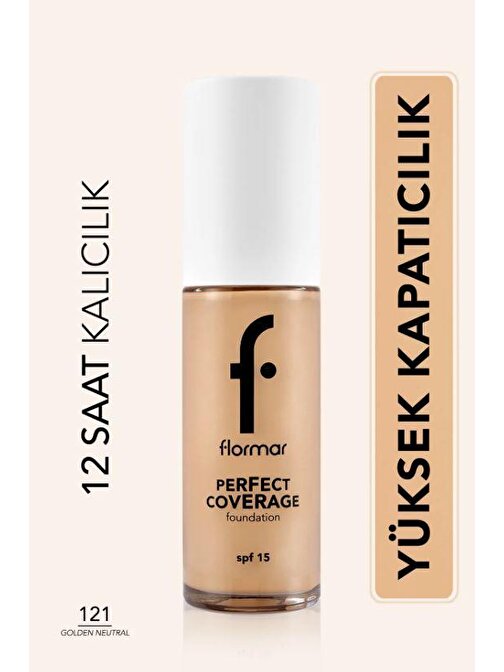 Flormar Perfect Coverage Yoğun Kapatıcı Su Bazlı Fondöten -121 Golden Natural