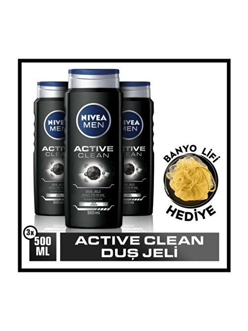 Men Active Clean Duş Jeli 500 Ml X3 Avantajlı Paket + Banyo Lifi