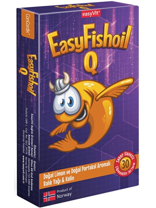 Easyfishoil Q Kids dha Kolin B6 B12 Vitamini ve Folik Asit  Çiğnenebilir 30 Tablet