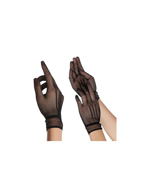 Siyah Renk Likralı File Eldiven Parmaklı Örgü Eldiven Yetişkin Boy