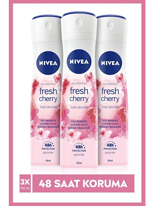 NIVEA Kadın Sprey Deodorant Fresh Cherry 48 Saat Koruma 150mlx3