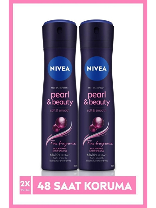 NIVEA Kadın Sprey Deodorant Pearl&Beauty Fine Fragrance,48 Saat Anti-perspirant Koruma 150ml x2 Adet