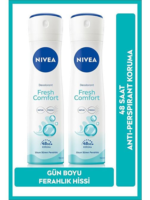NIVEA Kadın Sprey Deodorant Fresh Comfort 48 Saat Koruma 150mlx2