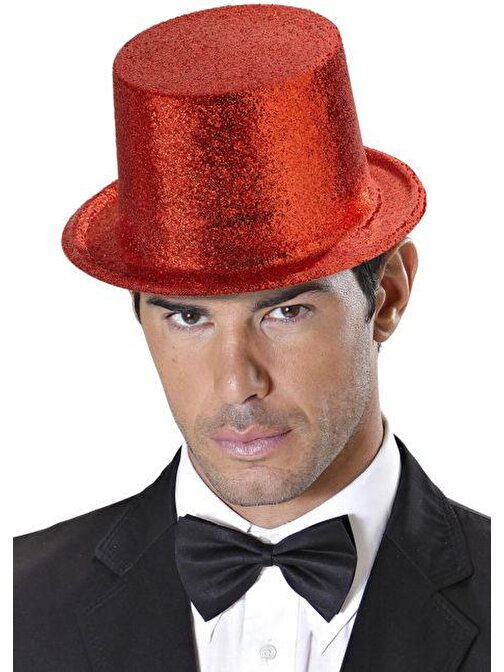 Kırmızı Renk Uzun Plastik Simli Parti Şapkası (3877)