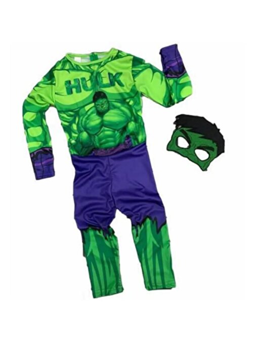 Baskılı Hulk Erkek Çocuk Kostümü, Maskesi ile...