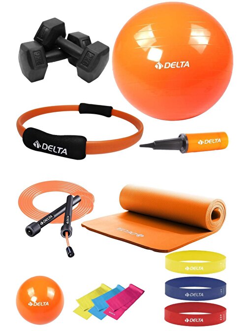 Delta PTCS 15 mm Minder 55 cm Pilates Topu Çemberi 2 kg Dambıl Seti