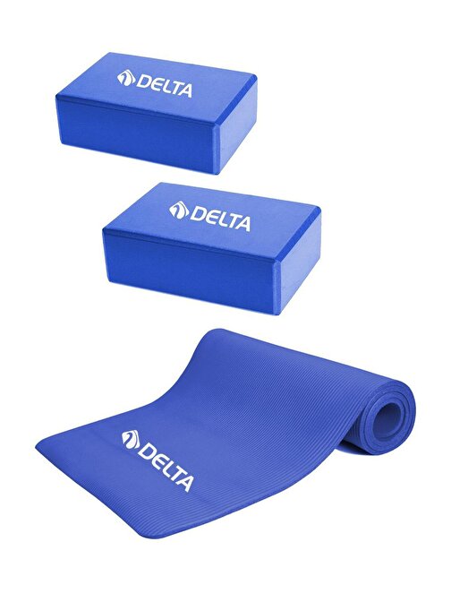 Delta Konfor Zemin Taşıma Askılı 15 mm Pilates Minderi Yoga Matı 2 Adet Yoga Blok Çiftli Yoga Bloğu