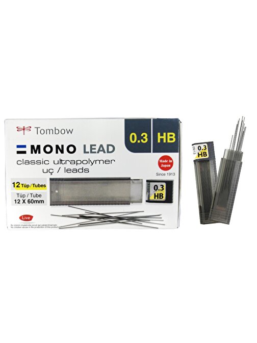 Tombow Min Klasik Mono Lead HB Kalem Ucu 0.3 mm 12 Tüp (Kutu)