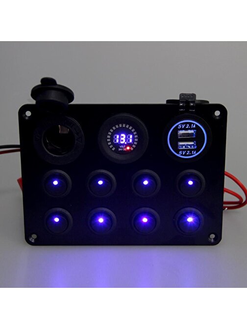 Marine 8 Düğme Rocker Panel Voltmetre Çakmak Yatağı USB 12V/24V 