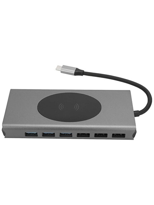 Global 15in1 Hub Kablosuz Şarj/Type-C to 4K HDMI/UsbA 3.0/TF SD/VGA/3.5mm/AUX/PD/RJ45 Gigabit Ethernet Dönüştürücü Adaptör WNE1139