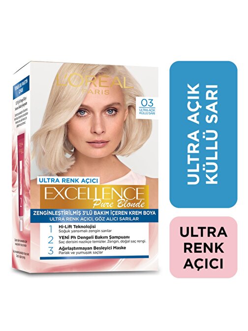 L'Oréal Paris Excellence Pure Blond Saç Boyası - 03 Ultra Açık Küllü Sarı