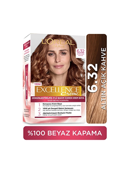 L'Oréal Paris Excellence Creme Saç Boyası - 6.32 Altın Açık Kahve