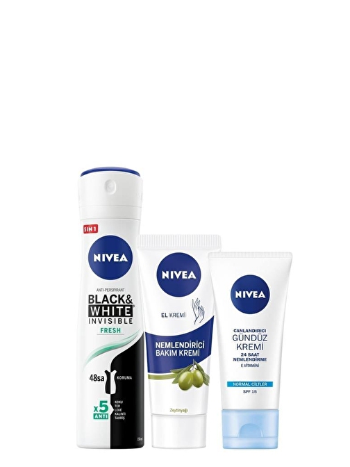 Nivea Kadın Deo Sprey 150 Ml + Nemlendirici El Bakım Kremi 75 Ml+Yüz Kremi Normal Ciltler Tube 50 Ml