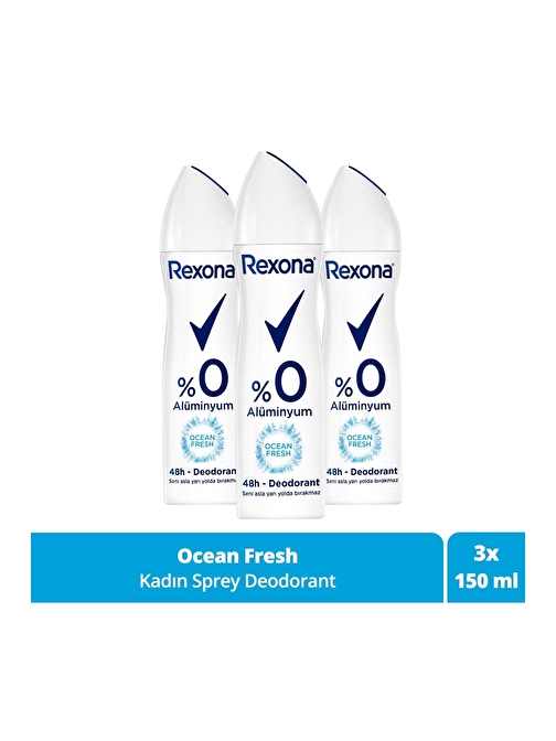 Kadın Sprey Deodorant Ocean Fresh %0 Alüminyum 150 ml X3 Adet