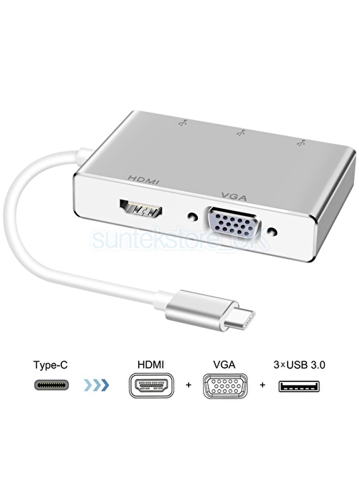 Type-C Usb C 3.1 Hdmi Vga 3 Usb Port 3.0 Hub Çoklayıcı Adaptör