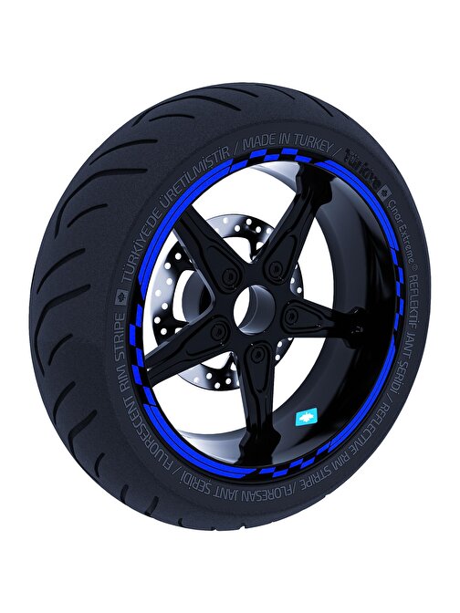 Moto GP Yarış Bayraklı Reflektif Mavi Jant Şeridi Sticker Çınar Extreme 