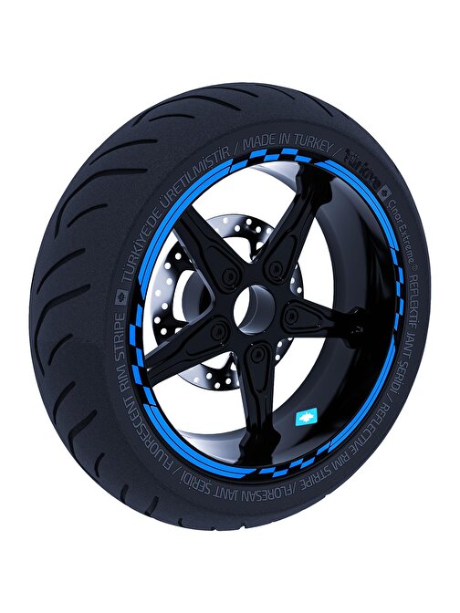 Moto GP Yarış Bayraklı Azur Mavi Jant Şeridi Sticker Çınar Extreme 
