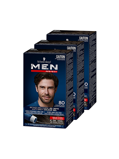 Schwarzkopf Men Perfect Erkek Saç Boyası 80 - Kahve Siyah 3 Adet