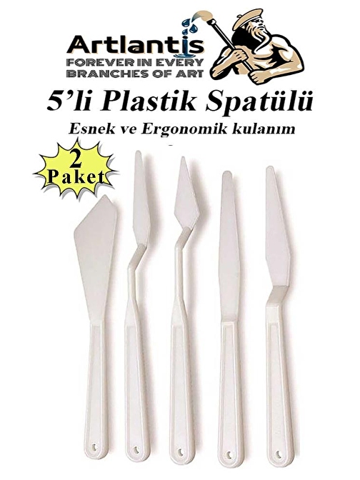 Plastik Spatül 5 Li Set Resim Ve Heykel Plastik Spatula Esnek Plastik Palet Bıçağı 2 Paket