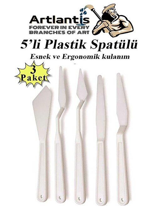 Plastik Spatül 5 Li Set Resim Ve Heykel Plastik Spatula Esnek Plastik Palet Bıçağı 3 Paket
