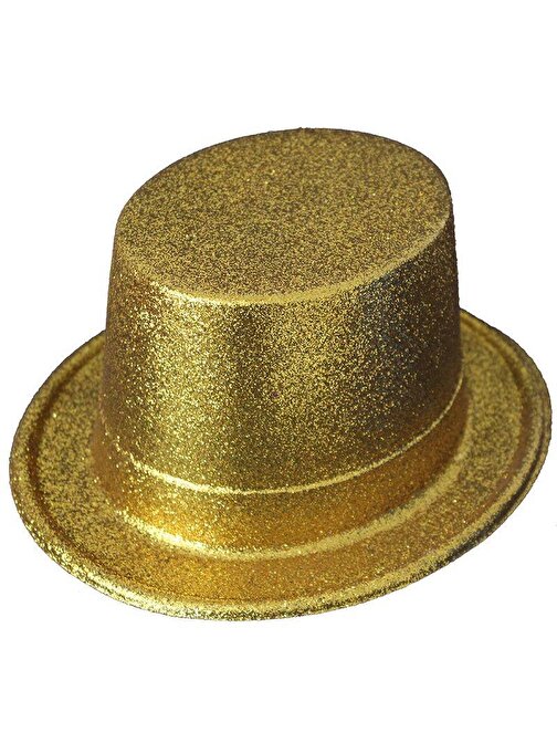 Altın Renk Uzun Plastik Simli Parti Şapkası (3877)