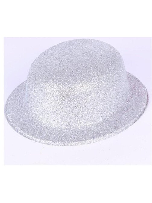 Gümüş Renk Yuvarlak Simli Plastik Parti Şapkası (3877)