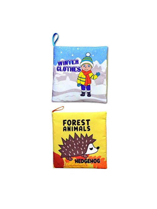 2 Kitap Tox İngilizce Kışlık Giysiler ve Orman Hayvanları Kumaş Sessiz Kitap E124 E127 - Bez Kitap , Eğitici Oyuncak , Yumuşak ve Hışırtılı