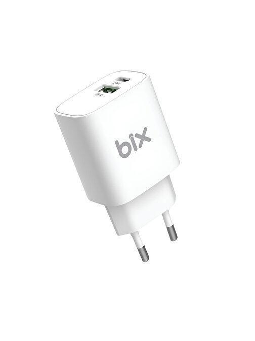 Bix 20W Type-C PD ve 18W USB QC 3.0 Çift Portlu Hızlı Şarj Cihazı