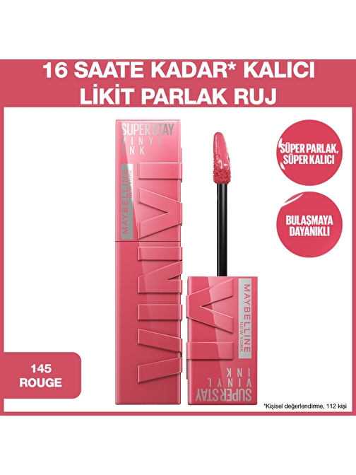 Maybelline New York Super Stay Vinyl Ink Uzun Süre Kalıcı Likit Parlak Ruj 145 Rogue