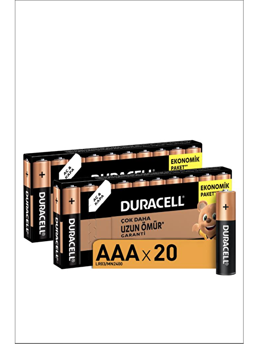 Duracell Alkalin AAA İnce Kalem Piller, 20 Li Paket