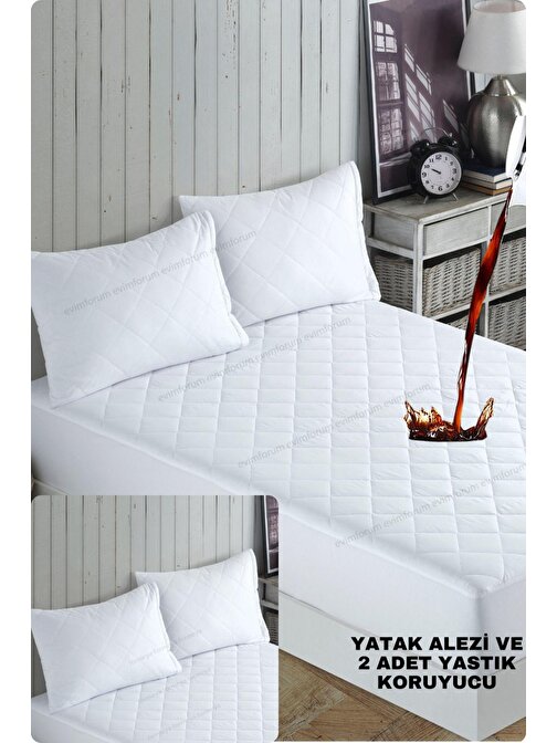 Mikrofiber Kapitone Fitted Su Sıvı Geçirmez Yatak Koruyucu Alez ve 2 Adet Yastık Koruyuculu SET