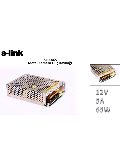 S-link SL-KA65 12V 5A 65W Metal Kamera Güç Kaynağı