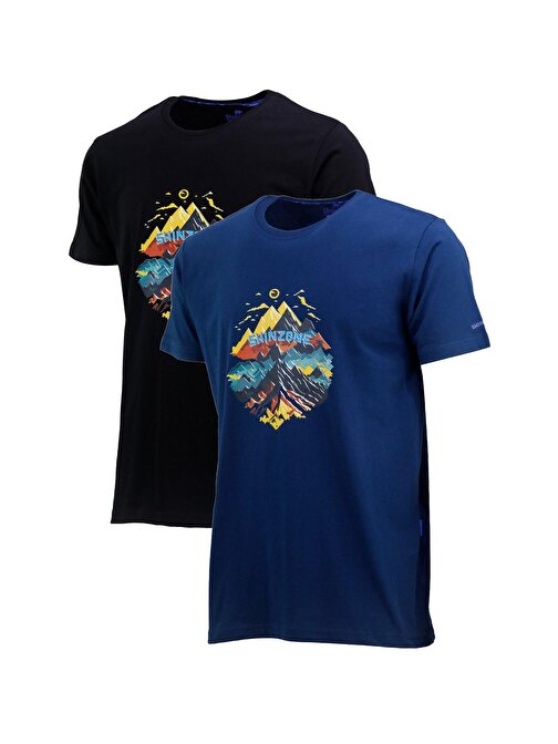 Erkek Mevsimlik Göğüs Baskılı Standart Fit 2'li Set T-Shirt