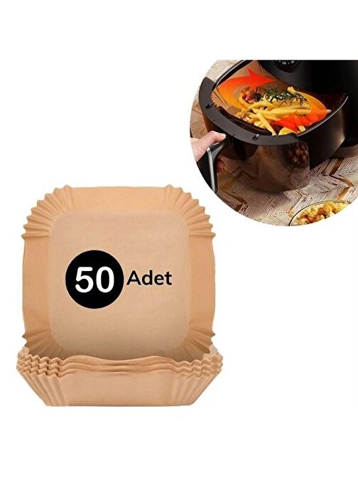 50 Adet Air Fryer Pişirme Kağıdı Tek Kullanımlık Hava Fritöz Yağ Geçirmez Yapışmaz Kare Tabak Model (3877)