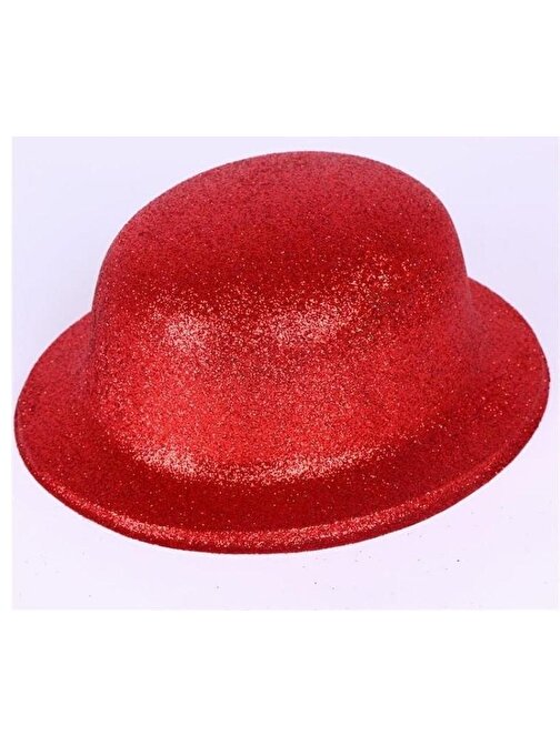 Kırmızı Renk Yuvarlak Simli Plastik Parti Şapkası (3877)